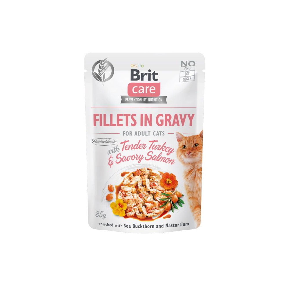 Brit Cat Pouches með kalkún og laxi fyrir fullorðna 85g