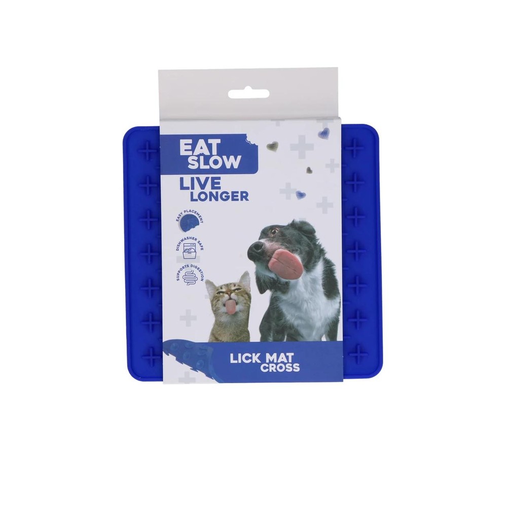 Eat Slow Live Longer Lick Mat Cross Blauw