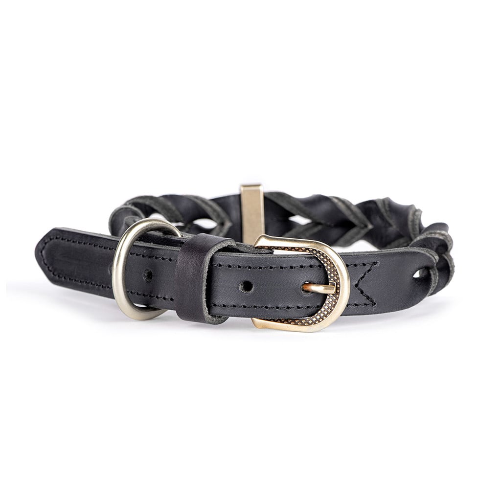 MyFamily Ascot hálsól úr leðri – svört, 30–36 cm