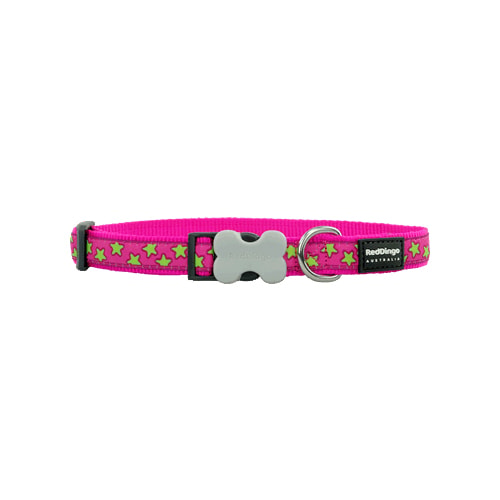 Dog Collar Stars Lime On Hot Pink Xs