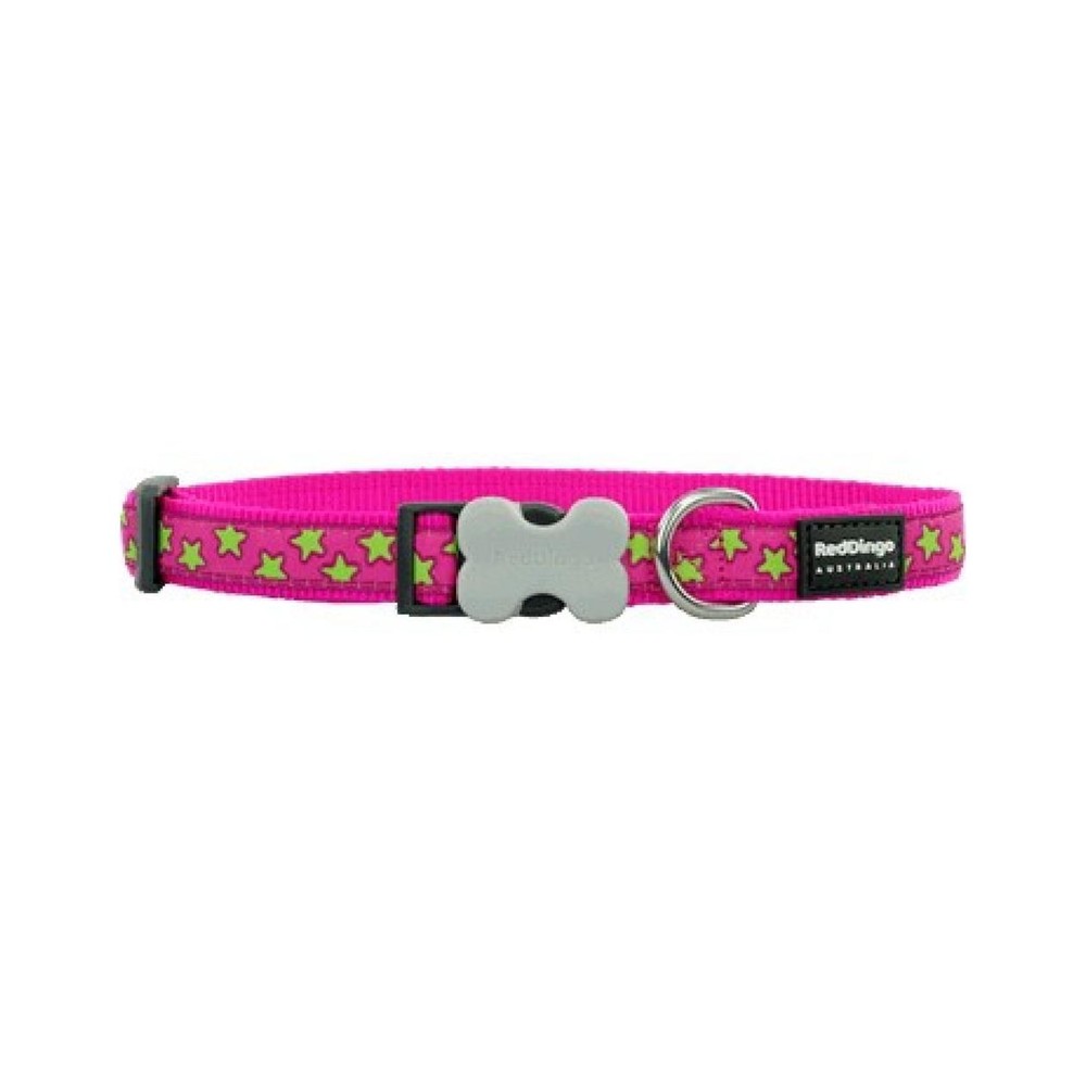 Dog Collar Stars Lime on Hot Pink S