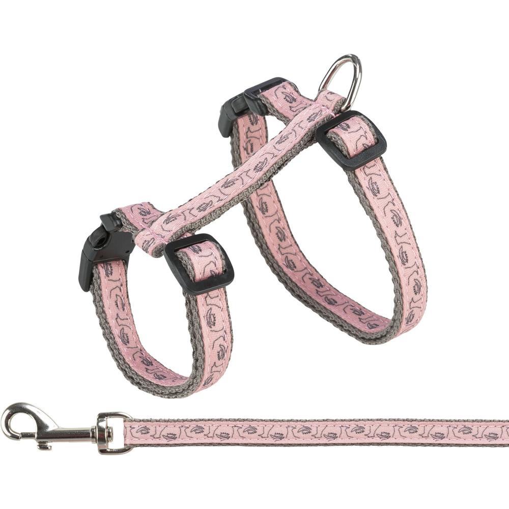 a pink cat harness and leash