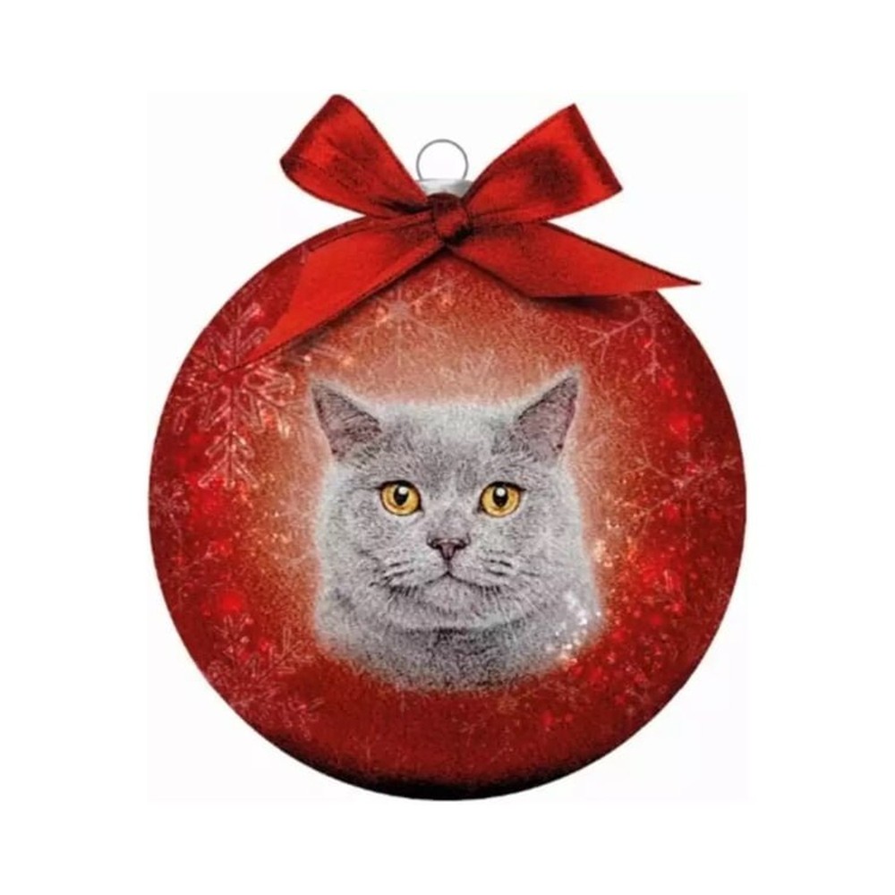 Bauble Xmas Frosted Cl Cat Grey