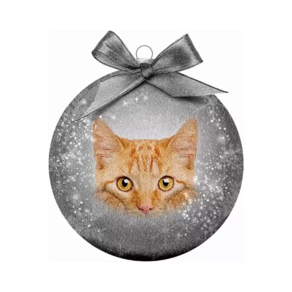 Bauble Xmas Frosted Cl Cat Red