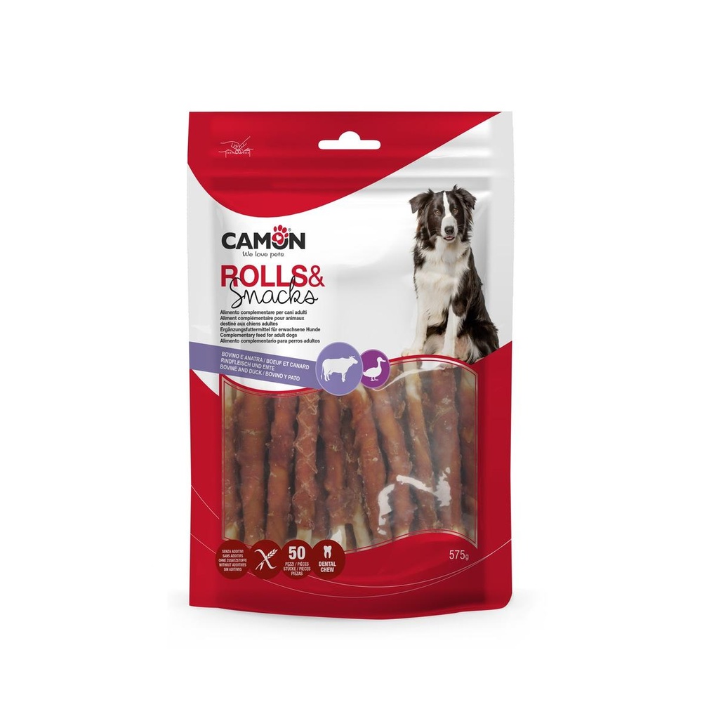 Bovine hide rolls with duck – 12cm – 575g – 50pcs
