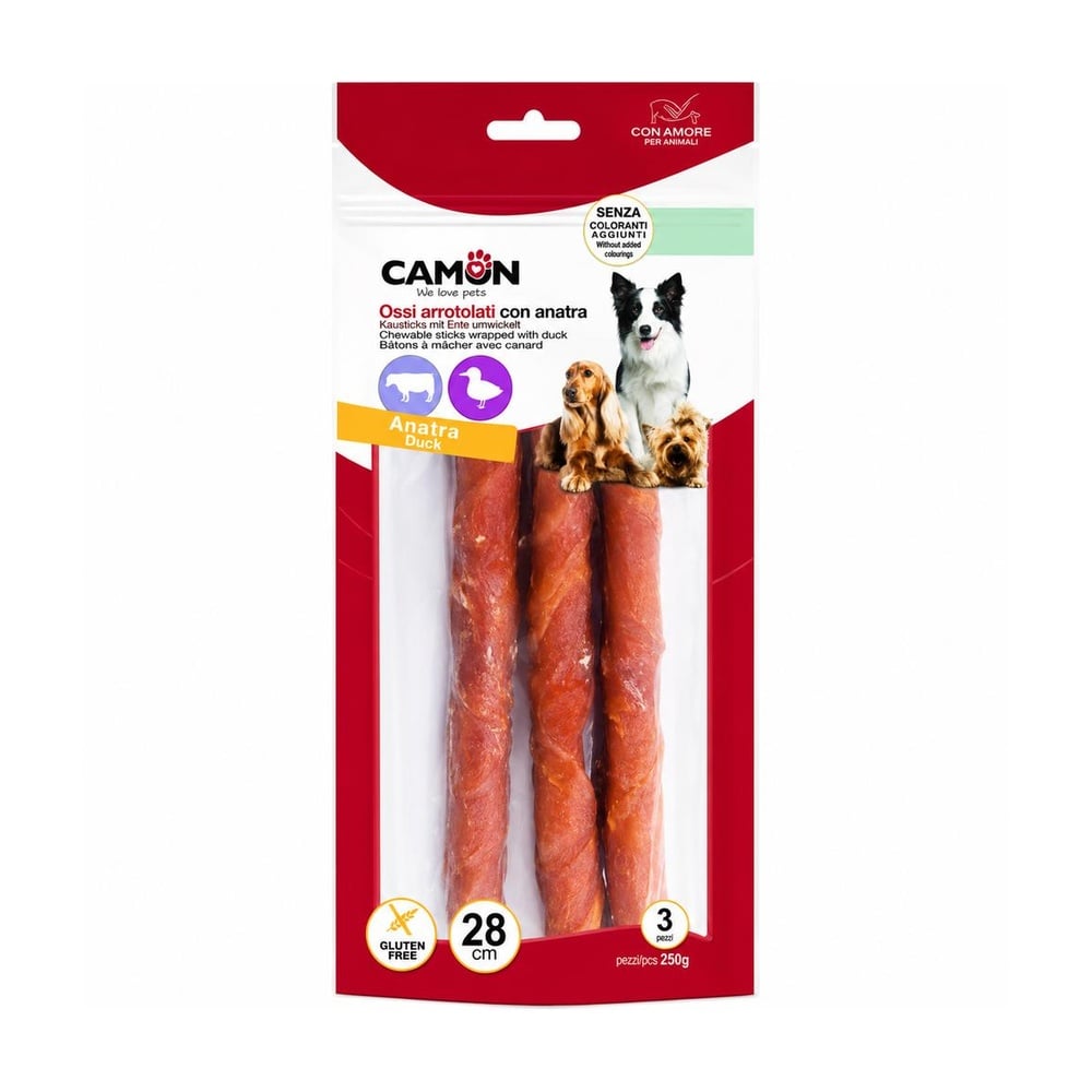 Bovine hide rolls with duck – 28cm – 250g – 3pcs
