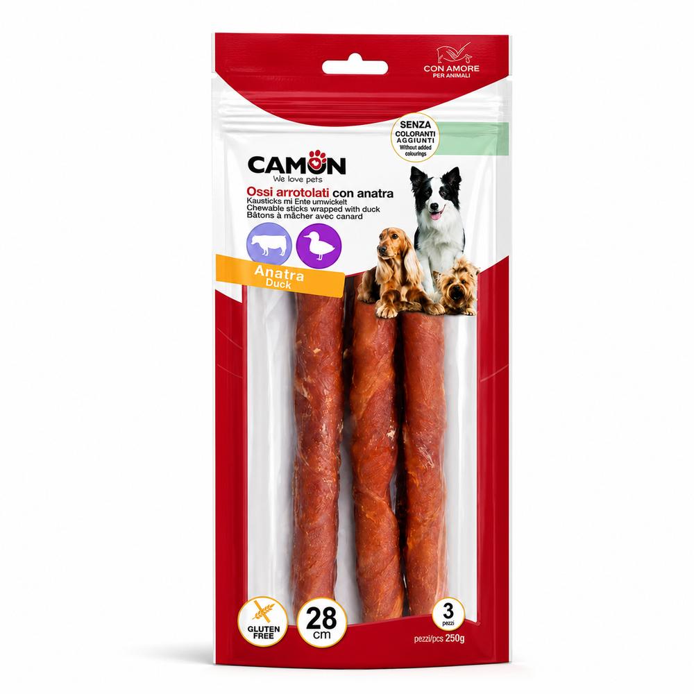 Camon nautahúðarrúllur með önd – 28 cm, 250 g, 3 stk
