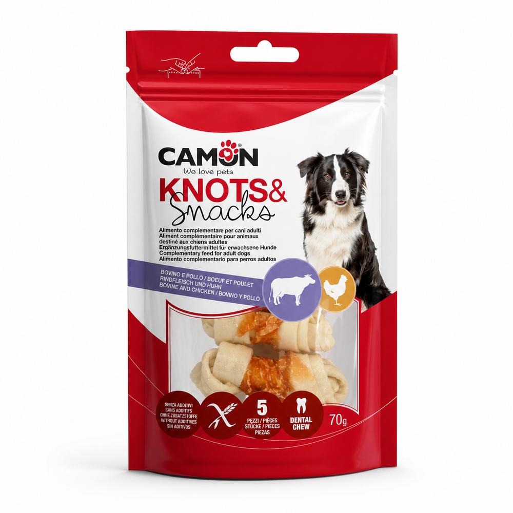 Camon hnýtt nautahúðarbein með kjúklingi – 18 cm, 120 g, 1 stk