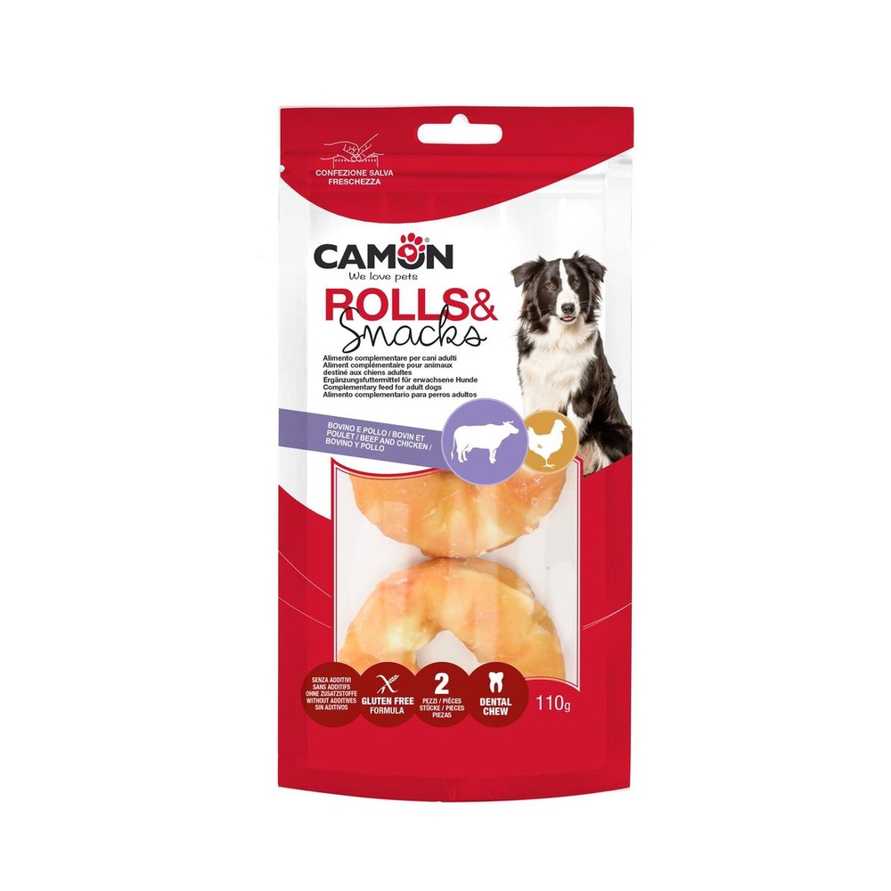 Bovine hide rings with chicken – 6cm – 110g – 2pcs
