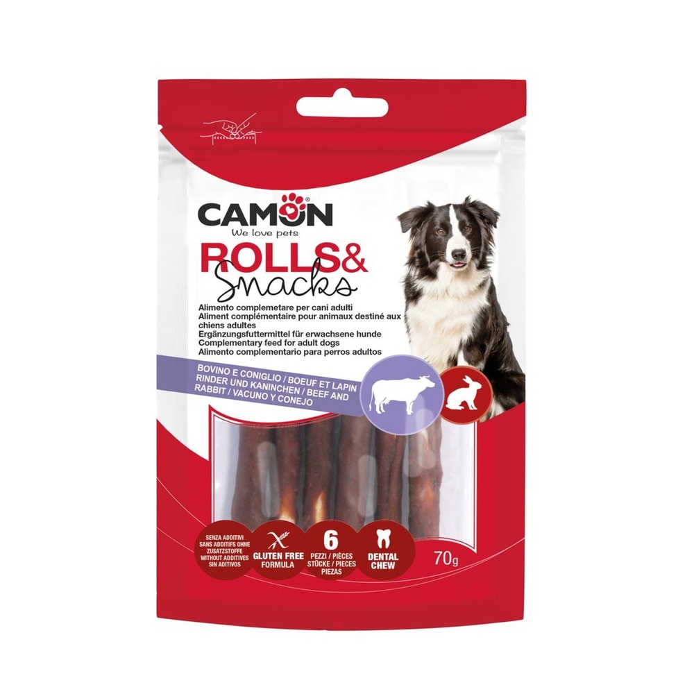 Bovine hide rolls with rabbit – 28cm – 250g – 3pcs