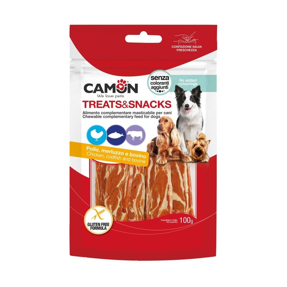 Chicken, cod & bovine hide jerky – 100g