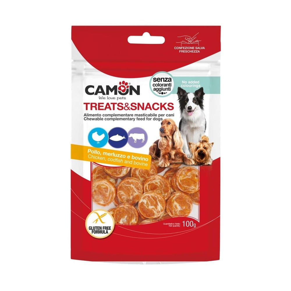 Chicken, cod & bovine hide coins – 100g