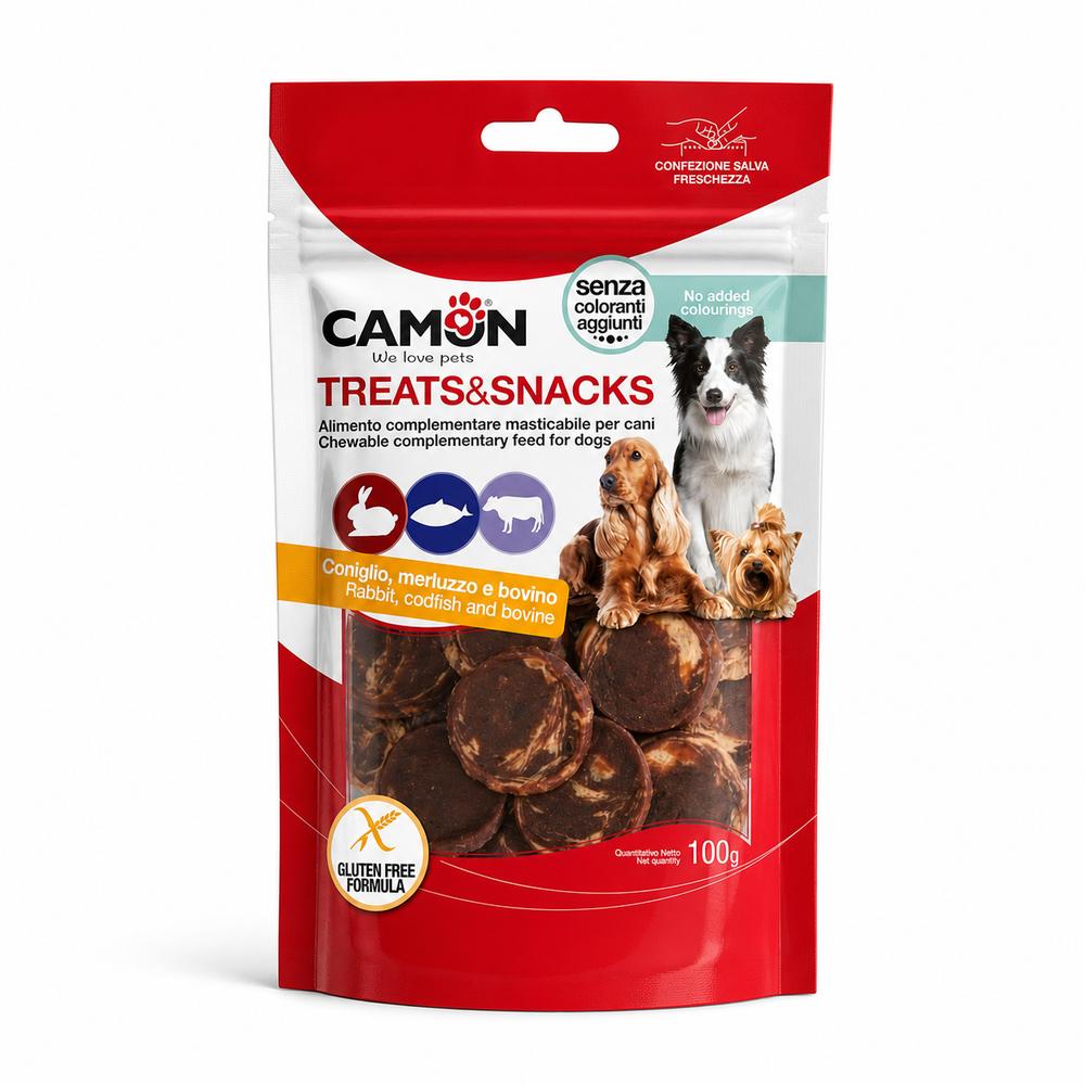 Camon hundanammipeningar – kanína, þorskur og nautahúð, 100 g