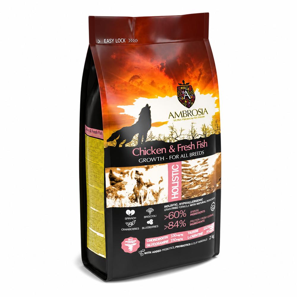 Ambrosia Classic Hvolpafóður All Breeds – Kjúklingur & Ferskur Fiskur 2Kg