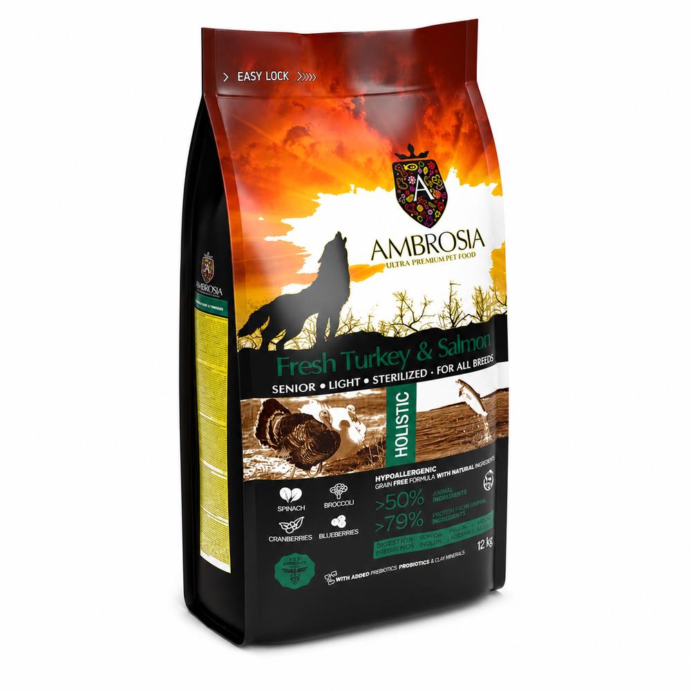 Ambrosia Classic Hundafóður Senior Light – Ferskur Kalkúnn & Lax 2Kg