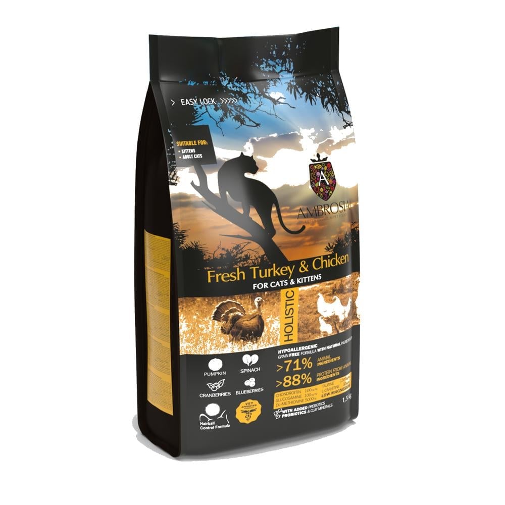 Ambrosia Classic Kattafóður Kettlingar/Fullorðnir – Ferskur Kalkúnn & Kjúklingur 1.5Kg