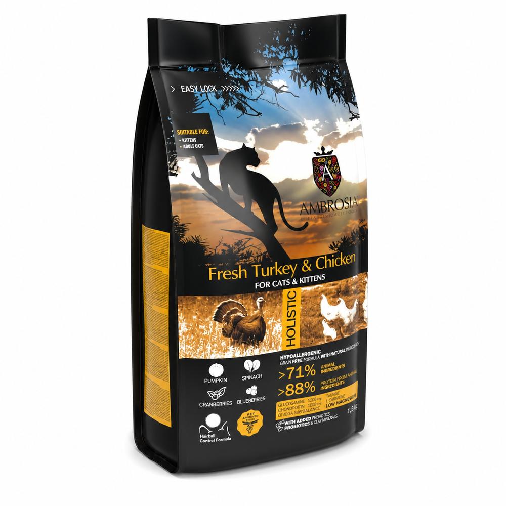 Ambrosia Classic Kattafóður Kettlingar/Fullorðnir – Ferskur Kalkúnn & Kjúklingur 1.5Kg