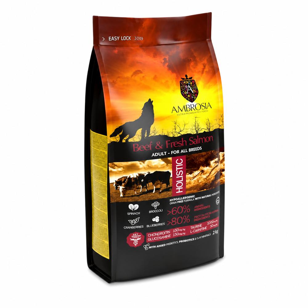 Ambrosia Classic Hundafóður Adult – Naut & Ferskur Lax 12Kg