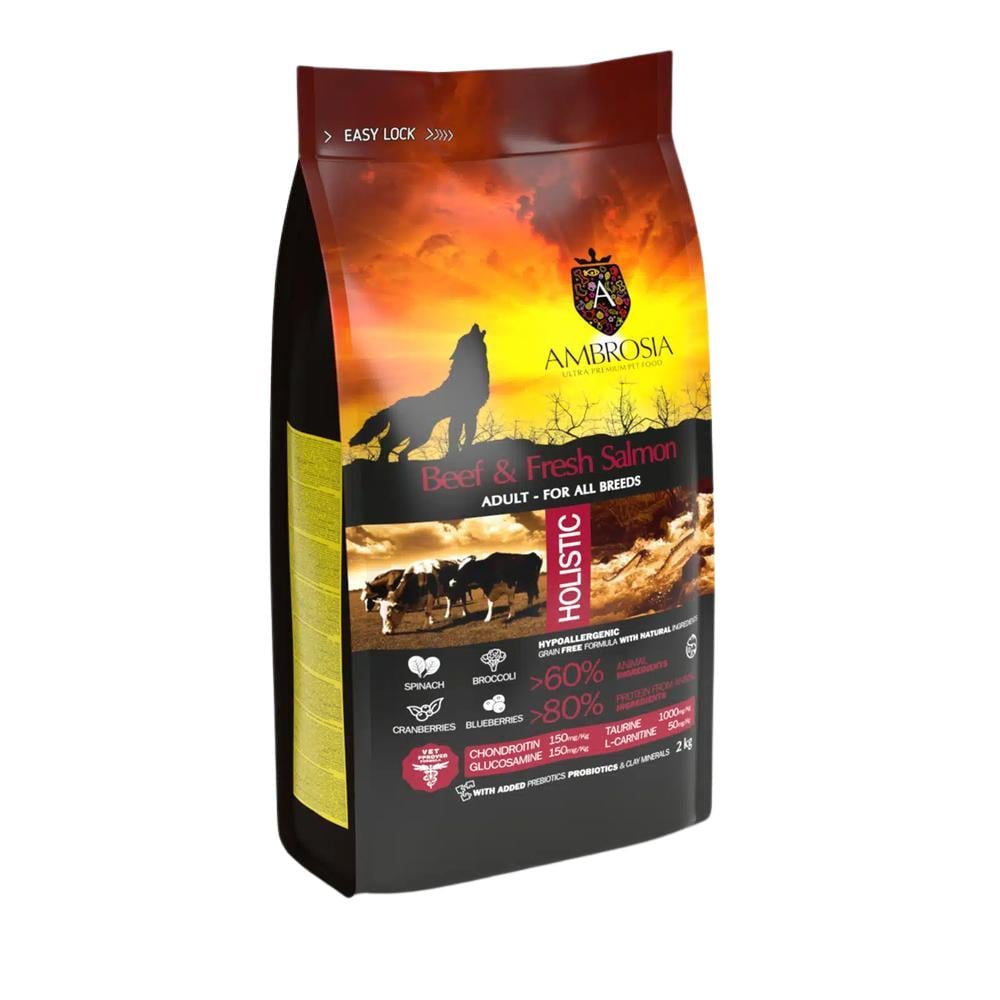 Ambrosia Classic Hundafóður Adult – Naut & Ferskur Lax 12Kg