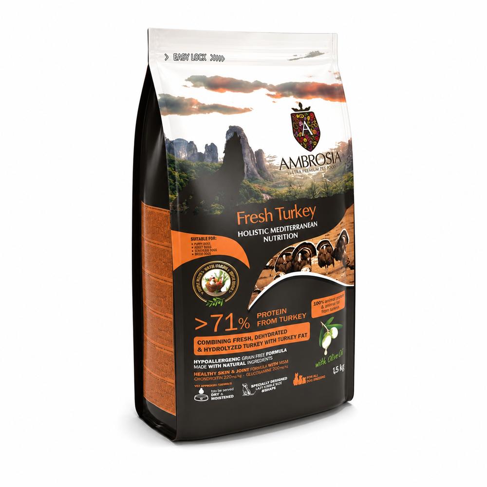 Ambrosia Mediterranean Hundafóður Senior Light – Ferskur Kalkúnn 1.5Kg