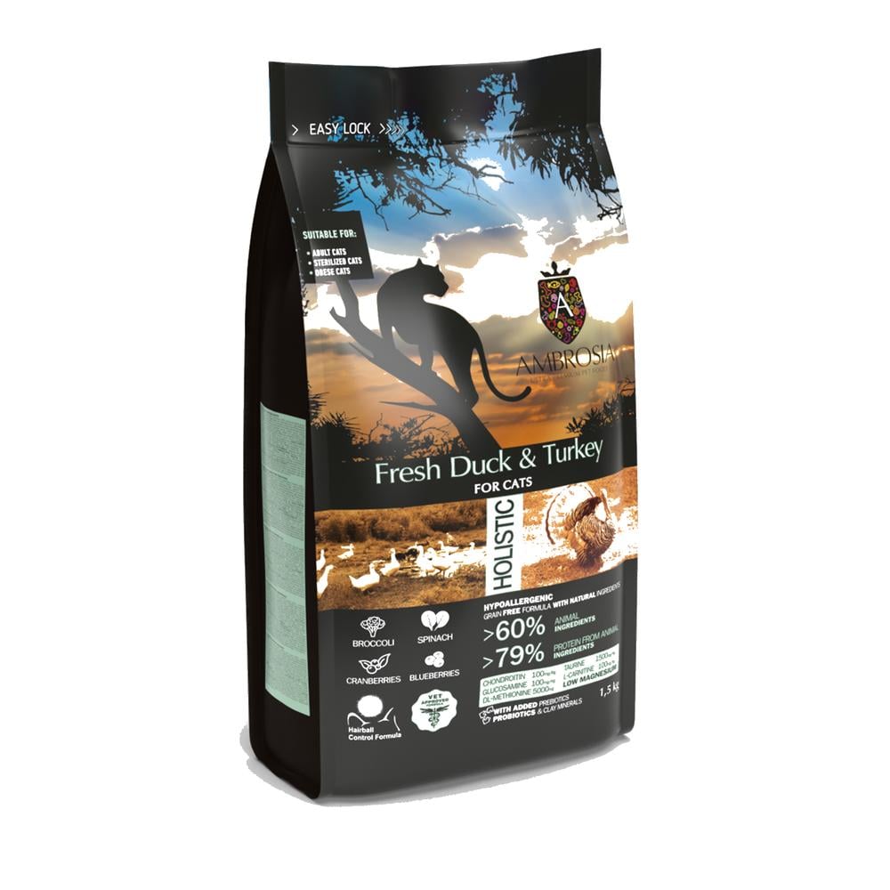 Ambrosia Classic Kattafóður – Fersk Önd & Kalkúnn 5Kg