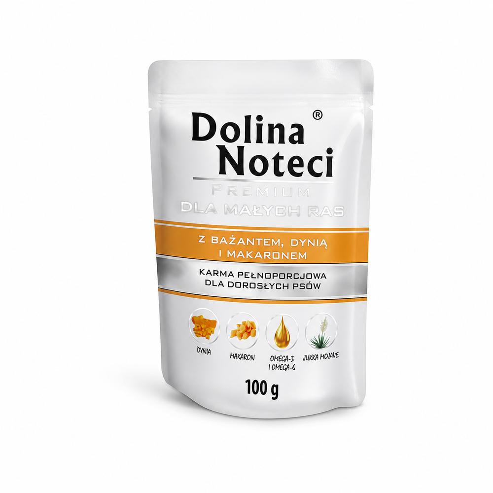 Dolina Noteci Dog blautfóður fyrir hunda – fasani, grasker og pasta, 100 g