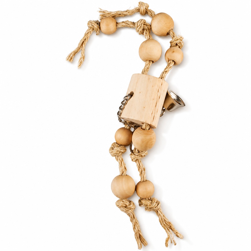 Toy w. sisal rope & wooden beads 30x15x5 cm