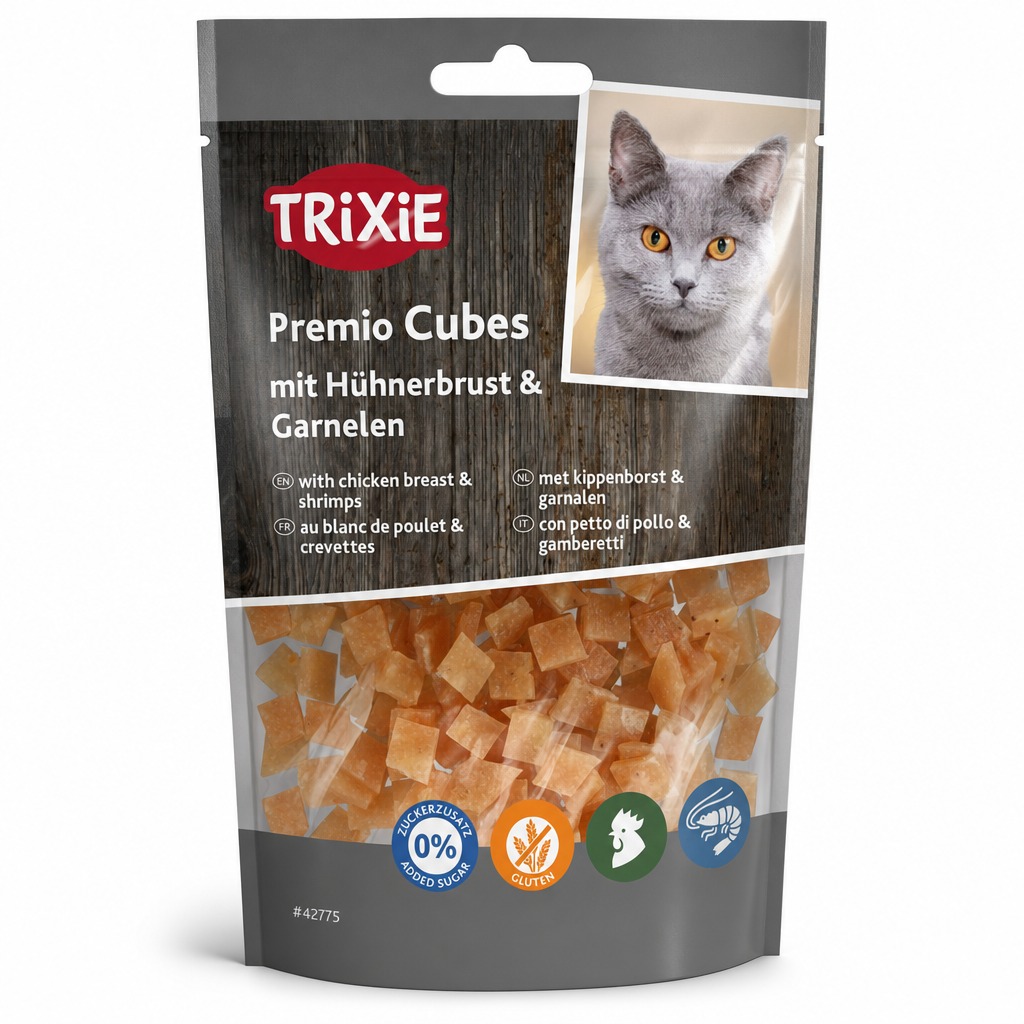 Trixie Premio Cubes kattanammi – kjúklingabringa og rækjur, 50 g