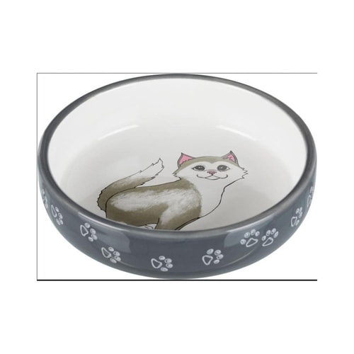 Bowl flat cat/paws cer.0.3 l/15cm grey