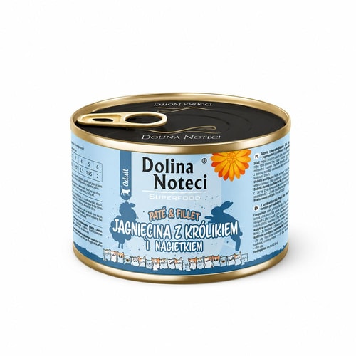 Dolina Noteci Pate & Fillet blautmatur fyrir ketti – lamb, kanína og morgunfrú, 185 g