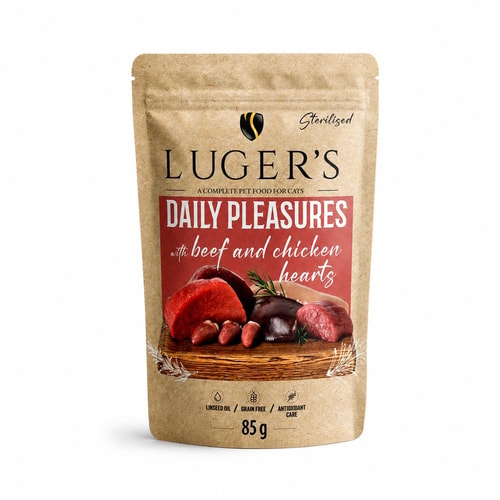 Luger’s Cat Daily Pleasures – Nautakjöt og Kjúklingahjörtu 85g