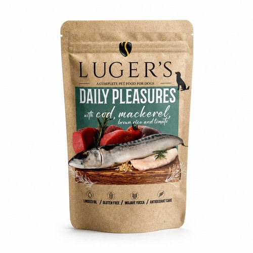 Luger’s Dog Daily Pleasures – Þorskur, Makríll, Brún Hrísgrjón og Tómatur 500g