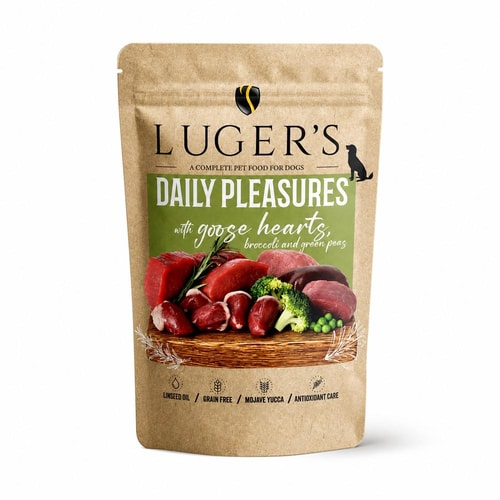 Luger’s Dog Daily Pleasures – Gæsahjörtu, Brokkólí og Grænar Baunir 500g