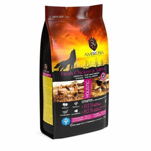 Ambrosia Classic Hvolpafóður Large Breeds – Ferskur Kjúklingur & Lax 2Kg