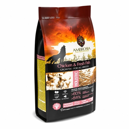 Ambrosia Classic Hvolpafóður All Breeds – Kjúklingur & Ferskur Fiskur 2Kg