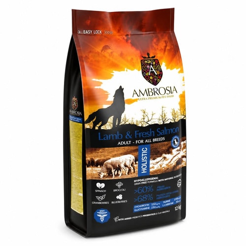 Ambrosia Classic Hundafóður Adult – Lamb & Ferskur Lax 12Kg