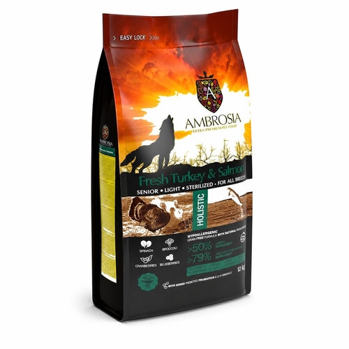 Ambrosia Classic Hundafóður Senior Light – Ferskur Kalkúnn & Lax 12Kg