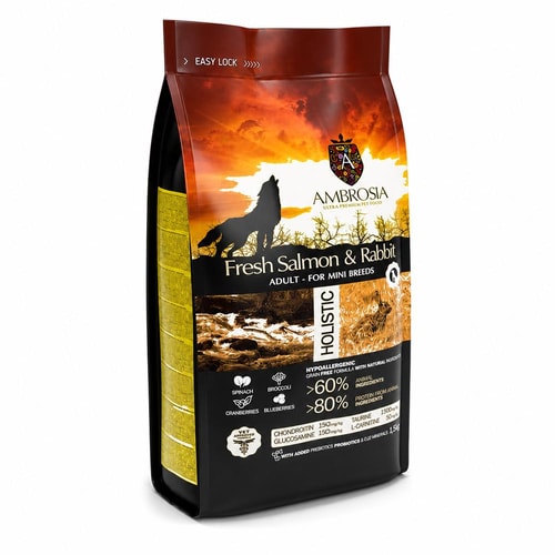 Ambrosia Classic smáhundafóður Adult Sensitive – ferskur lax og kanína, 5 kg