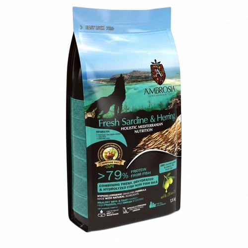 Ambrosia Mediterranean Hvolpafóður – Fersk Sardína & Síld 5kg