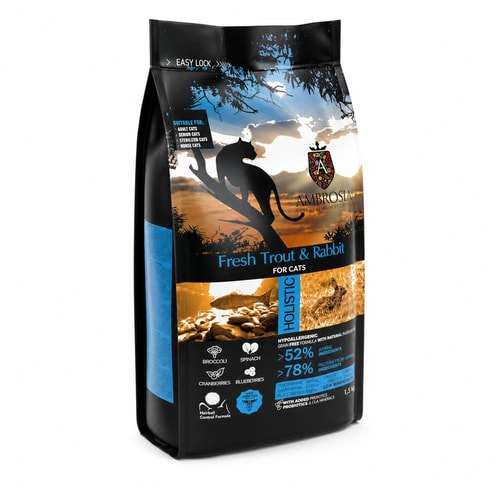 Ambrosia Classic Kattafóður – Ferskur Silungur & Kanína 1.5Kg