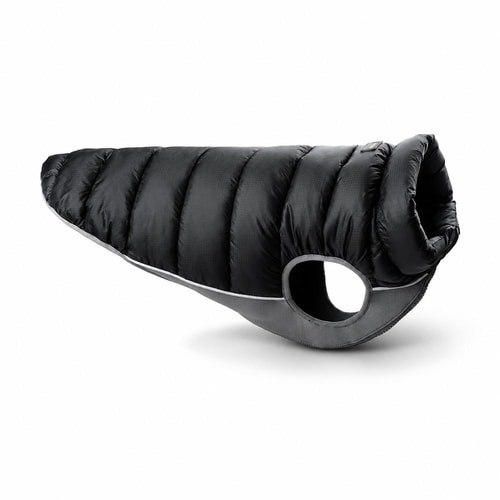 Dúnúlpa fyrir hunda – svört/grá, 45 cm