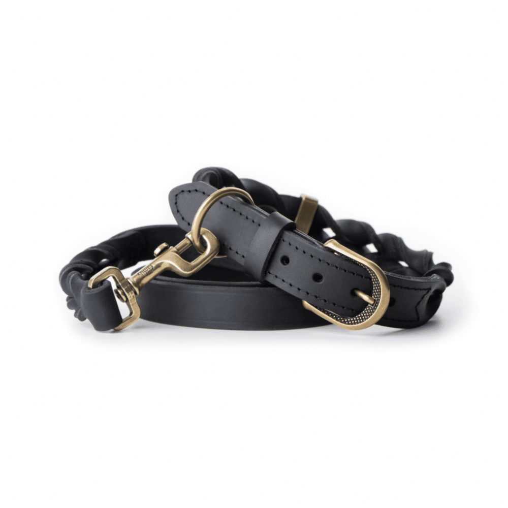 Collar 42-50 Cm Leather Black Ascot