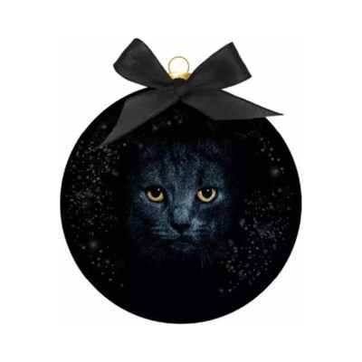 Bauble Xmas Frosted Cl Black Cat Eyes